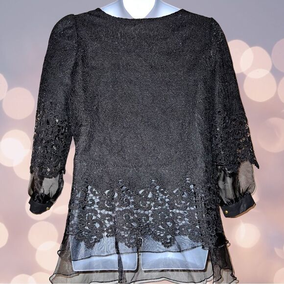 Gorgeous black sheer underneath and black lace overlay formal blouse - Picture 8 of 9